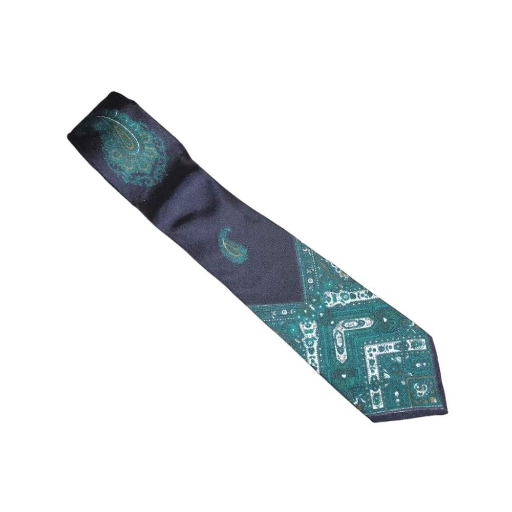 Vintage Damon for Marks Rothenberg Union Made in USA Black & Green 100% Silk Tie